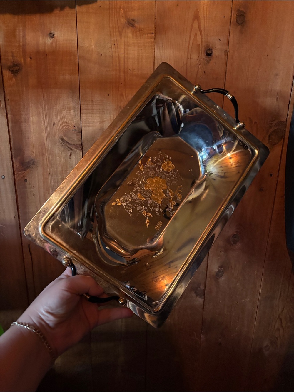 Elegant Serving Tray with Gold Floral Accent - Made it Italy